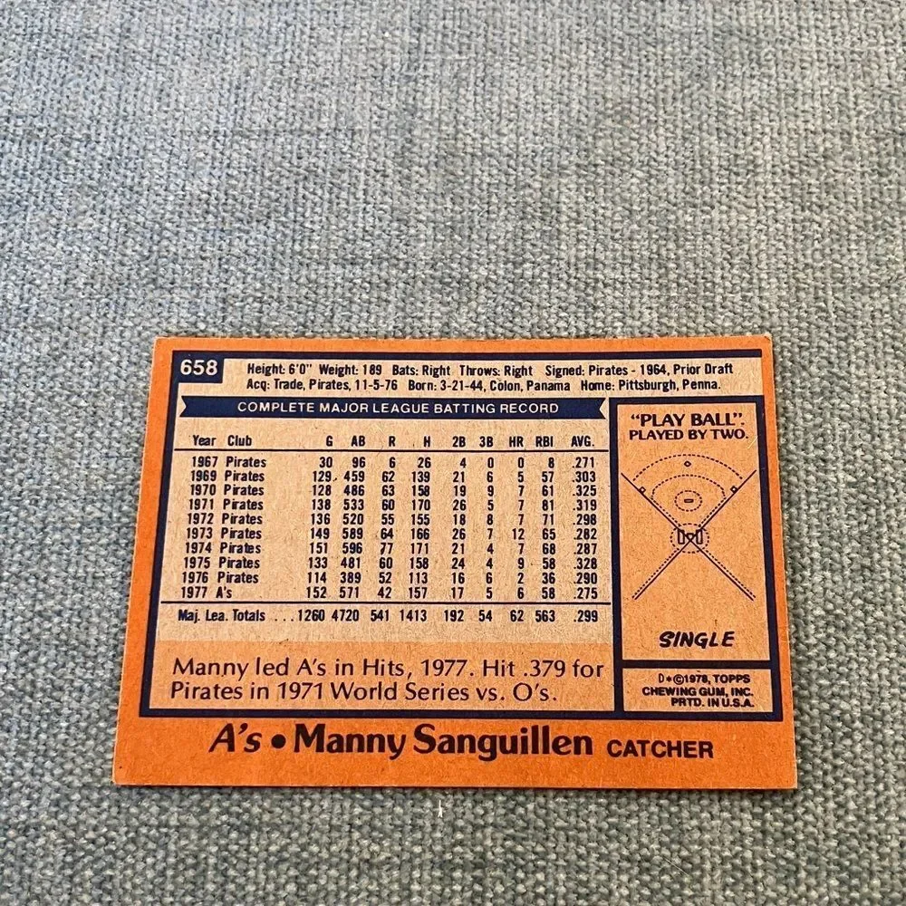 1978 Topps Oakland A's Baseball Card Trading Card